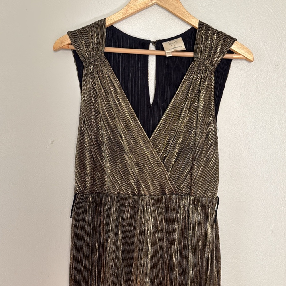 Vanessa Virginia for Anthropologie Point Neuf Jumpsuit metallic pleated small - Picture 6 of 10